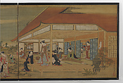 Pastimes of a Spring Afternoon, Utagawa Toyoharu (Japanese, 1735–1814), Two-panel folding screen; ink and color on silk, Japan